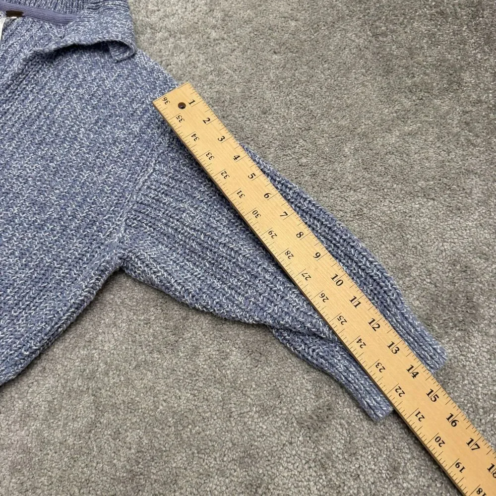 Free People Chunky Cotton Blend Collared V-Neck Sweater Women XS Blue LongSleeve